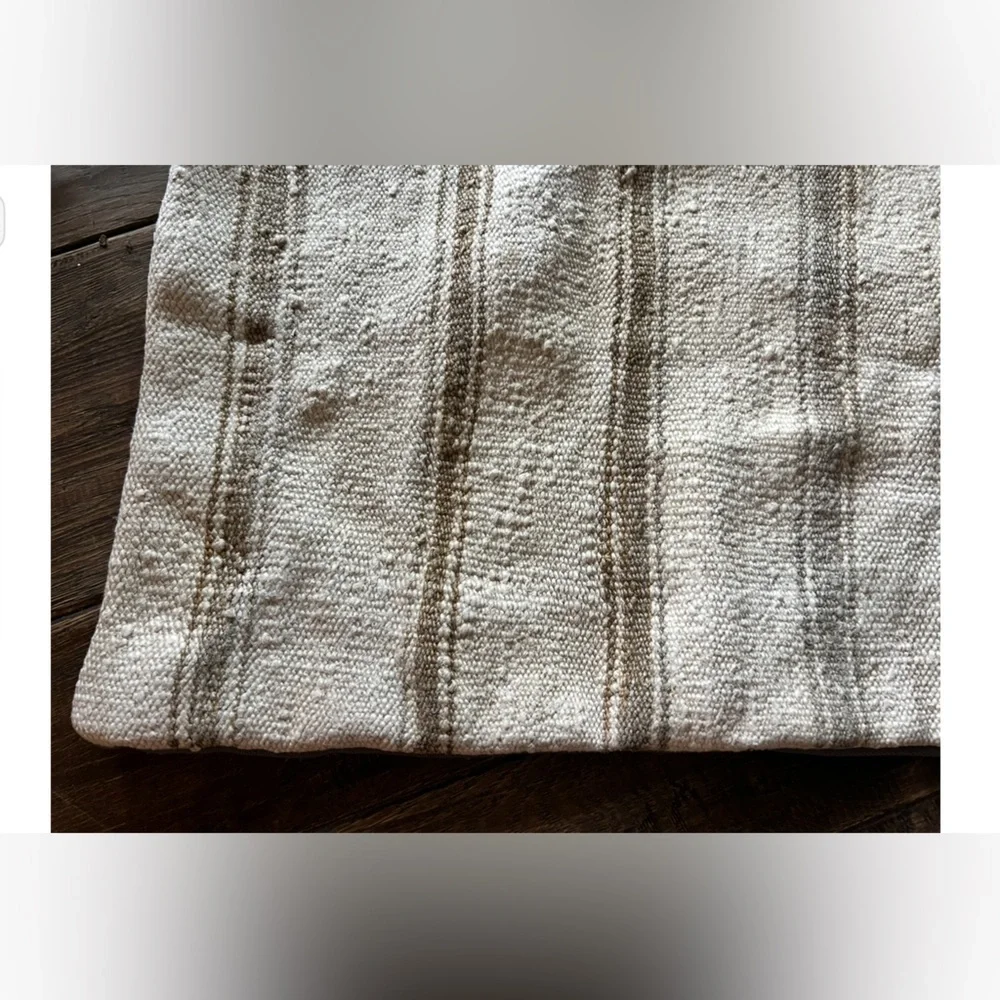 Neutral Kilim Hemp Lumbar Pillow Cream Tan Stripe Textured Pillow w/Insert 23x15